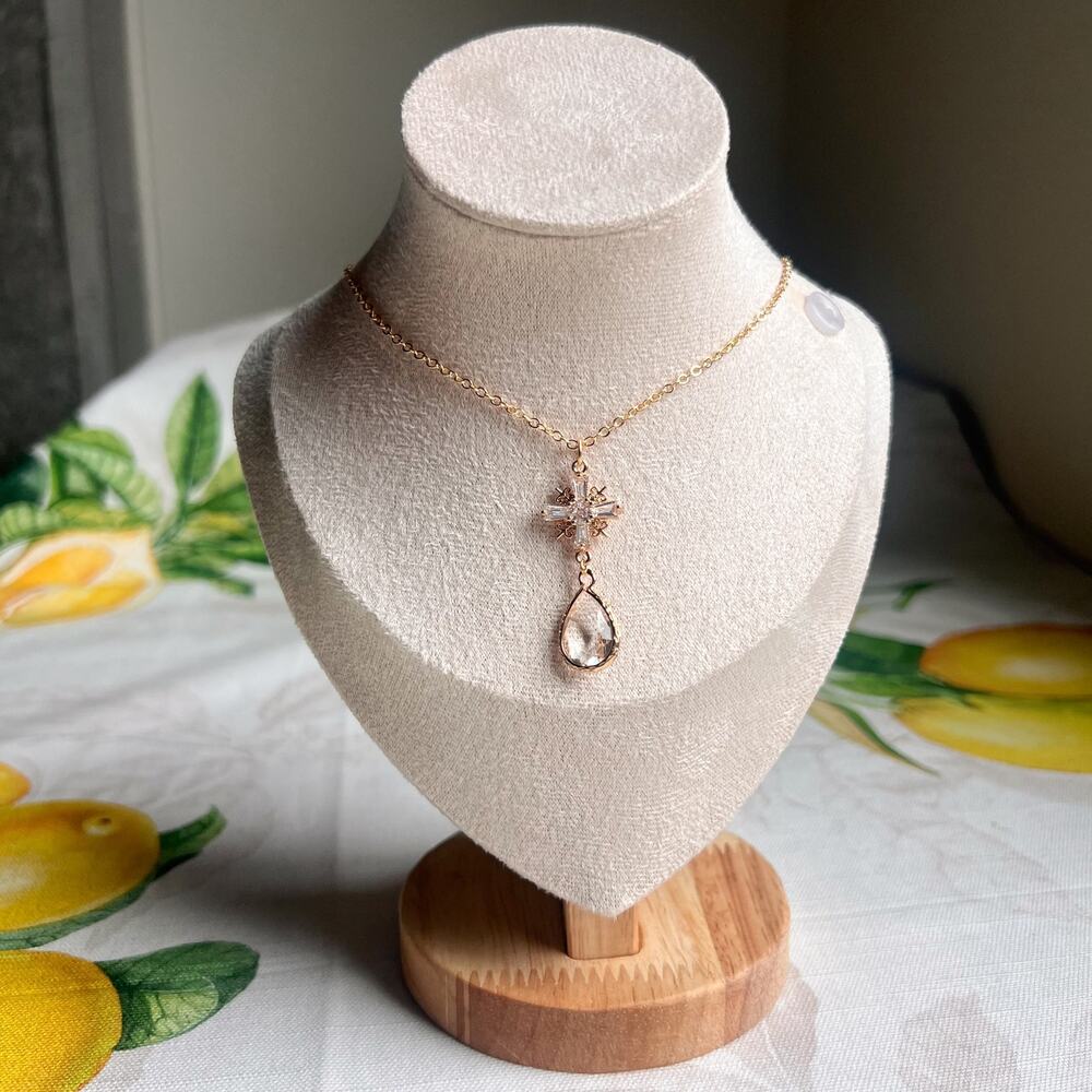 Quartz Crystal Glass Cross Shaped Boho Bohemian Elegant Casual Necklace
